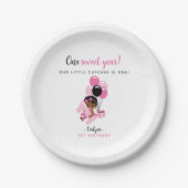 Black Baby Girl First Birthday Pink Balloon Pappteller (Vorderseite)