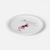 Black Baby Girl First Birthday Pink Balloon Pappteller (Schrägansicht)