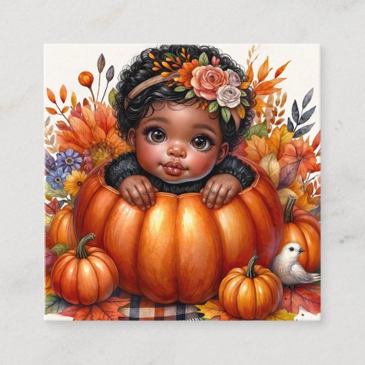 Black Baby Girl in Pumpkin Fall-Themed Begleitkarte (Vorderseite)
