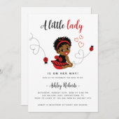 Black Baby Girl Ladybug Dusche Einladung (Vorne/Hinten)