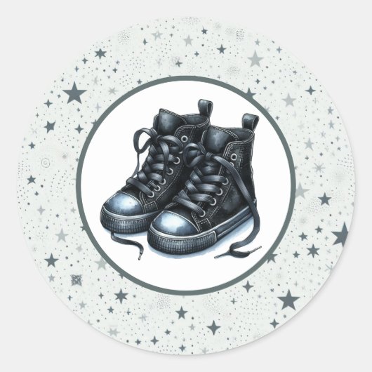 Black Baby High Tops Babydusche Runder Aufkleber (Vorderseite)