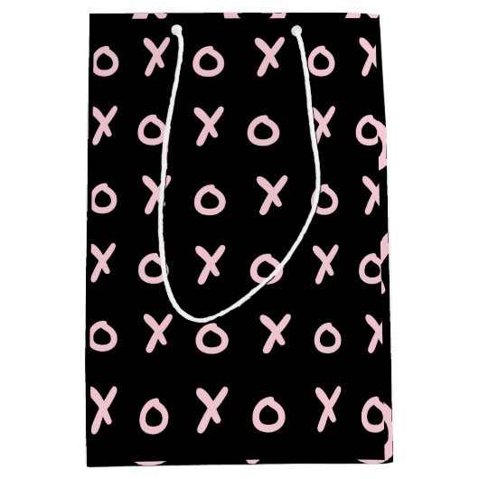 Black & Baby Pink X O XO XO Niedlich Trendy Mittlere Geschenktüte (Vorderseite)