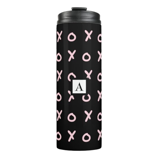 Black & Baby Pink X O XO XO Niedlich Trendy Thermosbecher (Vorderseite)