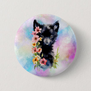 Black Baby Wolf cub Aquarellmalerei Button