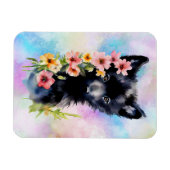 Black Baby Wolf cub Aquarellmalerei Magnet (Horizontal)