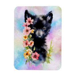 Black Baby Wolf cub Aquarellmalerei Magnet