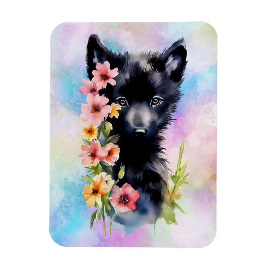 Black Baby Wolf cub Aquarellmalerei Magnet (Vertikal)