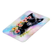Black Baby Wolf cub Aquarellmalerei Magnet (Linke Seite)