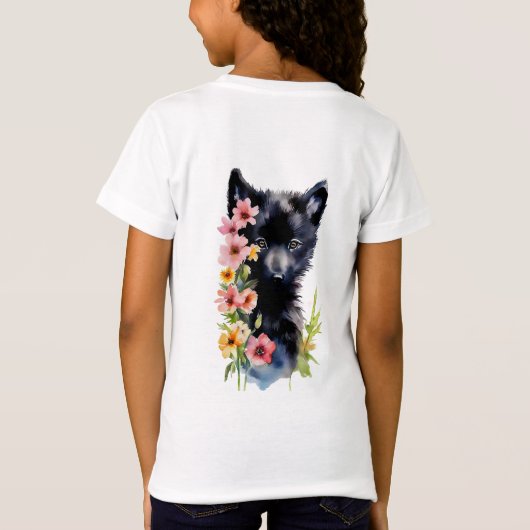 Black Baby Wolf cub Aquarellmalerei T-Shirt (Rückseite)