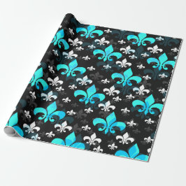 Black Back Blue White Lilie Geschenkpapier