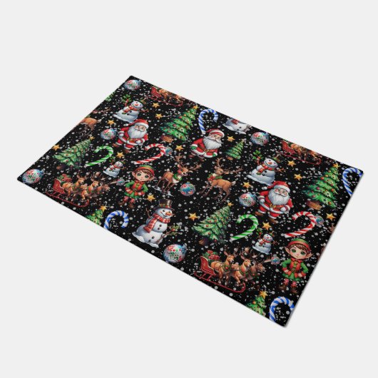 Black Background Christmas Decorative Pattern Fußmatte (Schrägansicht)