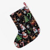 Black Background Christmas Decorative Pattern Großer Weihnachtsstrumpf (Rückseite (Hängend))