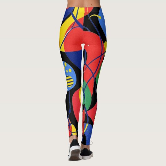 Black Background Primary Color Abstract Pattern Leggings (Rückseite)