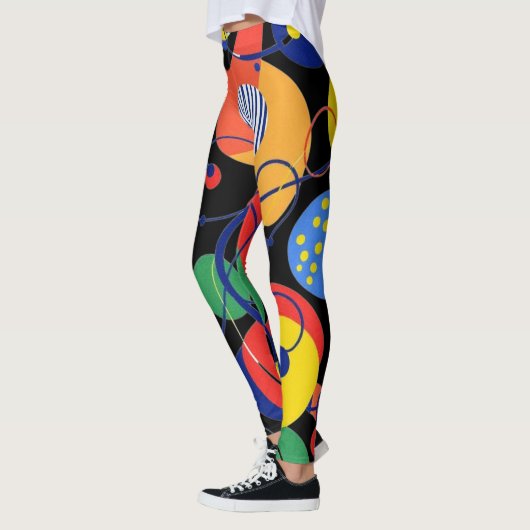 Black Background Primary Color Abstract Pattern Leggings (Links)