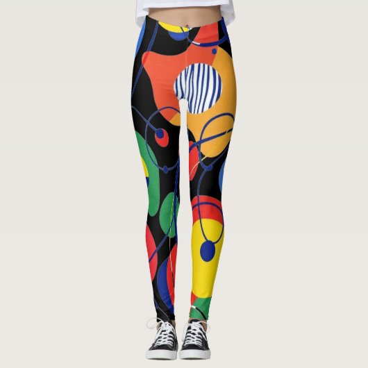 Black Background Primary Color Abstract Pattern Leggings (Vorderseite)