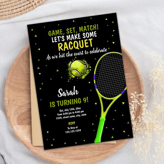 Black Background Tennis Einladung zum Geburtstag