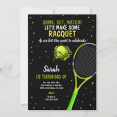 Black Background Tennis Einladung zum Geburtstag (Vorderseite)