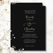 Black Background White Gold Minimal Chic Wedding Einladung
