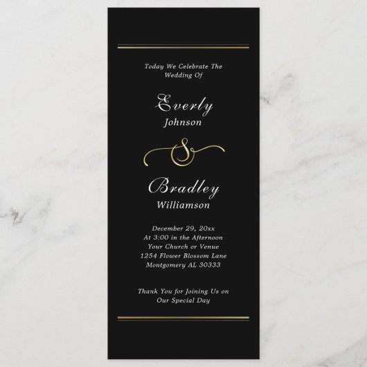 Black Background White Script Elegant Wedding  Programm (Vorderseite)