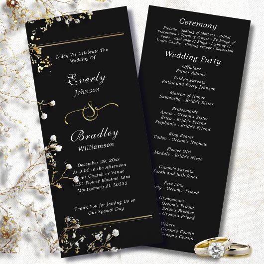 Black Background White Script Elegant Wedding  Programm