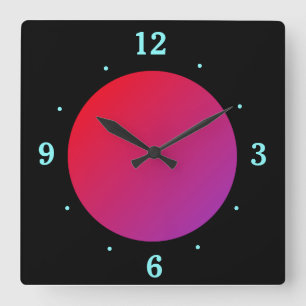 Black Background with Red/Pink Moon> Wall Clock Quadratische Wanduhr