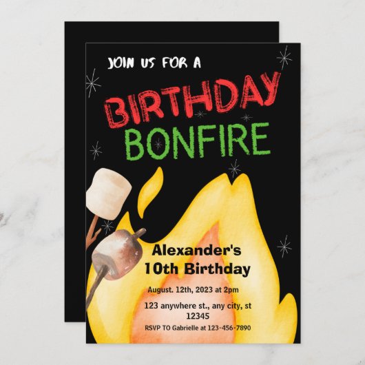 Black Backyard Birthday Bonfire Einladung (Vorne/Hinten)