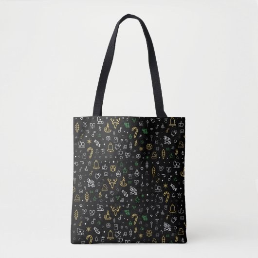 Black bag with Christmas illustration pattern Tasche (Vorderseite)