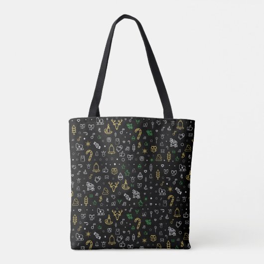 Black bag with Christmas illustration pattern  Tasche (Rückseite)