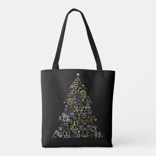 Black bag with Christmas illustration Tree Tasche (Rückseite)