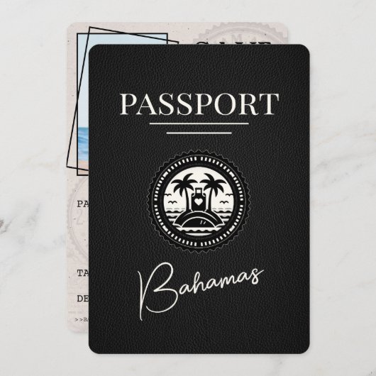 Black Bahamas Passport Save the Date (Vorne/Hinten)