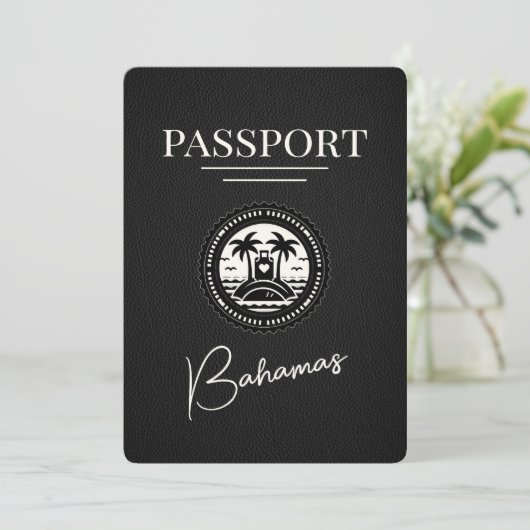 Black Bahamas Passport Save the Date (Stehend Vorderseite)