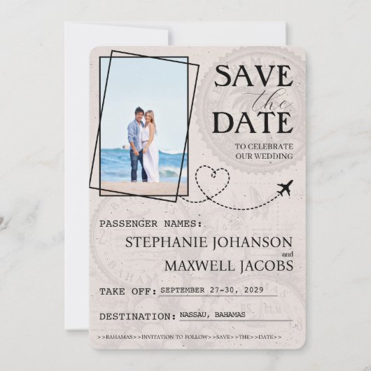 Black Bahamas Passport Save the Date (Rückseite)