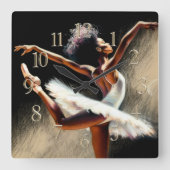 Black Ballerina Dancer Pastel Zeichnend Quadratische Wanduhr (Vorderseite)
