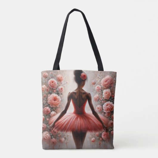 Black Ballerina in Red Tutu with Roses Afrocentric Tasche (Rückseite)
