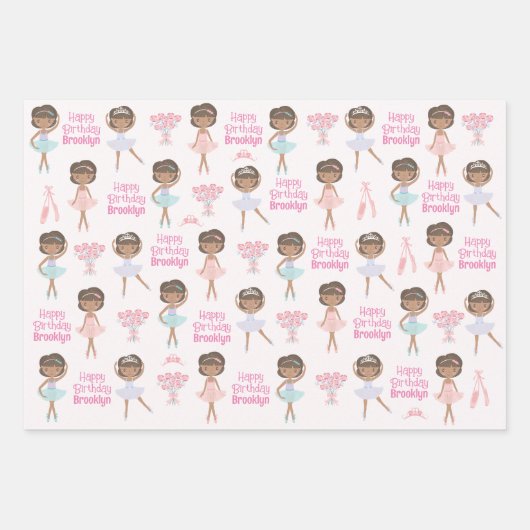 Black Ballerina Personalisiert Geschenkpapier Set (Vorderseite)
