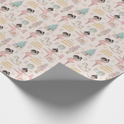 Black Ballerina Personalisiert Nutcracker Geschenkpapier (Ecke)