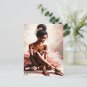 Black Ballerina Pink Tutu Art Postkarte (Stehend Vorderseite)