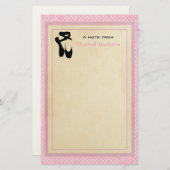 Black Ballet Shoes En Pointe auf Pink Polka Dots Briefpapier (Vorne/Hinten)