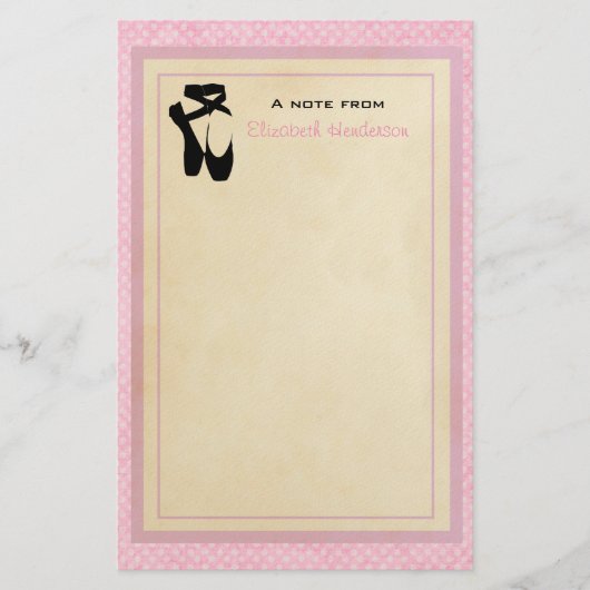 Black Ballet Shoes En Pointe auf Pink Polka Dots Briefpapier (Vorderseite)