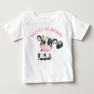 Black Balloon Niedlich Cow First Birthday Baby T - Baby T-shirt