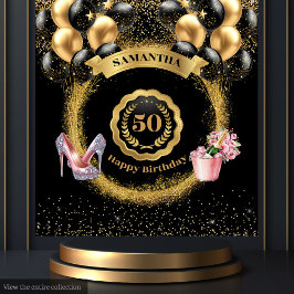 Black Balloons Gold Glitzer 50. Geburtstagsparty Wandteppich