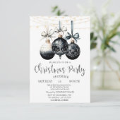 Black Balls,Lights,Buffalo Plaid Christmas Party Einladung (Stehend Vorderseite)