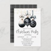 Black Balls,Lights,Buffalo Plaid Christmas Party Einladung (Vorne/Hinten)