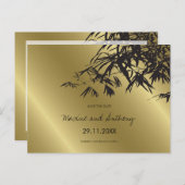 Black Bamboo-Blätter auf Gold-Asiens Save the Date Ankündigungspostkarte (Vorne/Hinten)