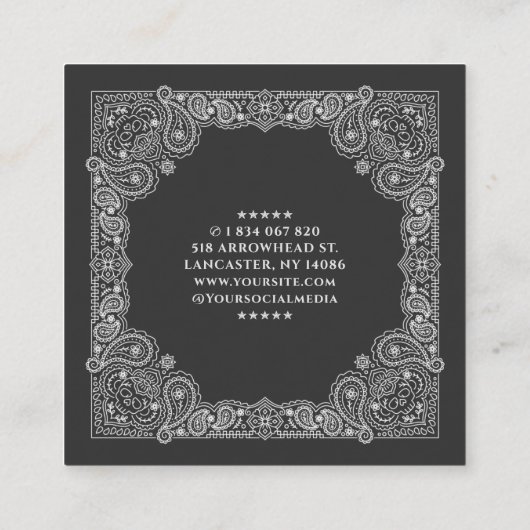 Black Bandana Paisley Tattoos Square Business Card Quadratische Visitenkarte (Rückseite)