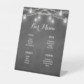 Black Bar Menu White String Lights Wedding Sockelschild (Vorderseite)