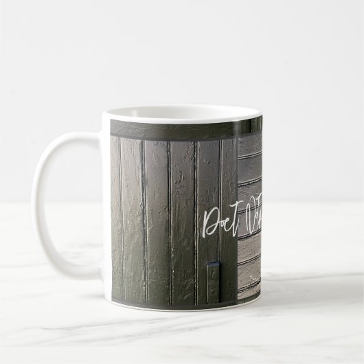 Black Barn Door Patchwork Pferde NAME Text rustika Kaffeetasse (Links)