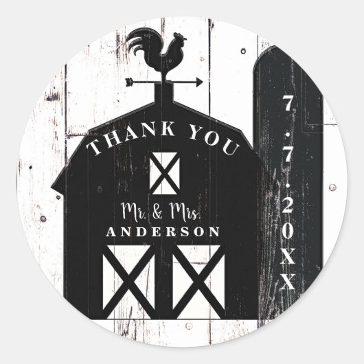 Black Barn White Wood Rustic Farmhouse Hochzeit Runder Aufkleber (Vorderseite)