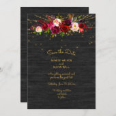 Black Barnboard String Lights Burgundy Rose Save The Date (Vorne/Hinten)