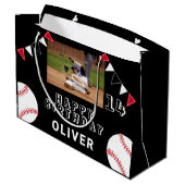 Black Baseball Bunting Flags Foto Geburtstag Große Geschenktüte (Rückseite Schrägansicht)